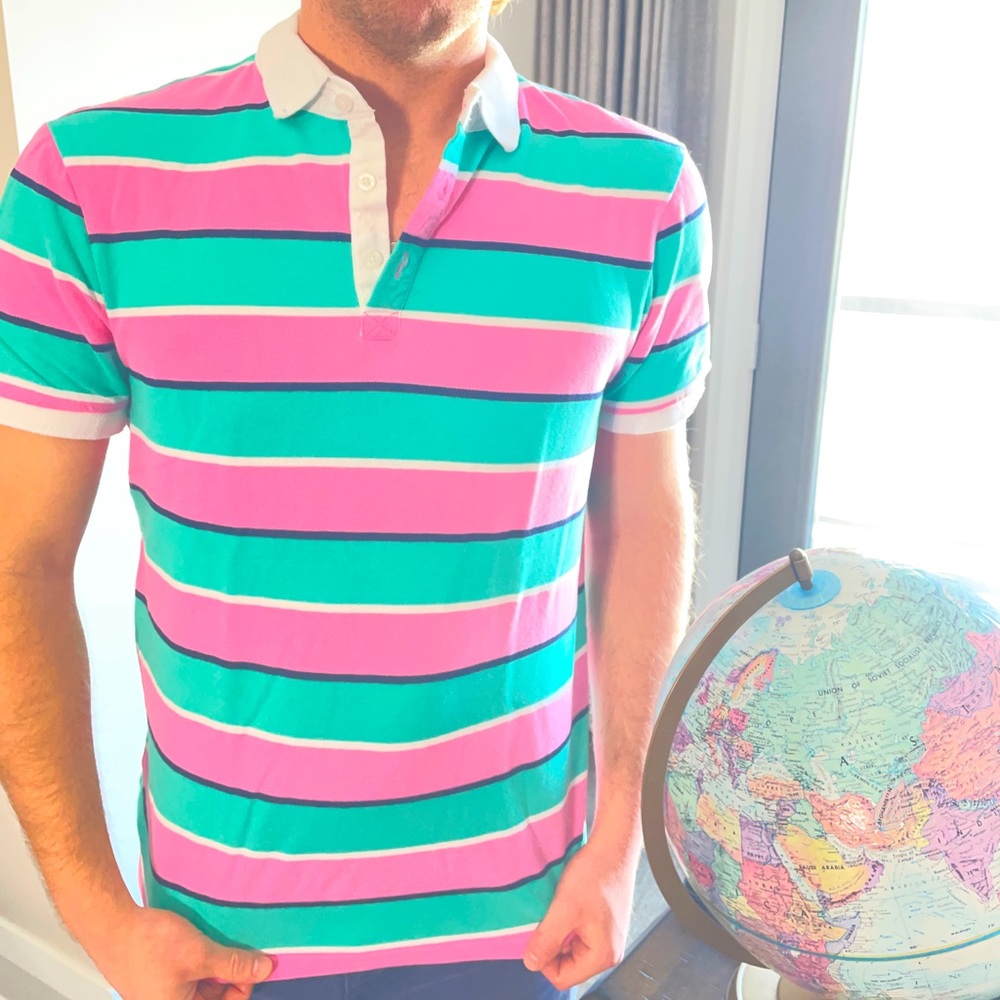 URBANMAN Medium Pink/Teal/White polo shirt